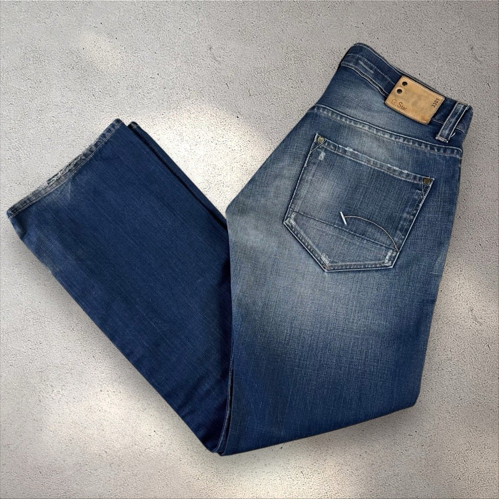 G Star Raw Jeans Mens 36x33 Radar Straight Faded Whiskered Preppy Vintage